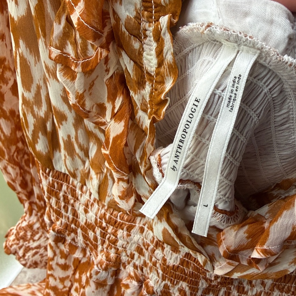 Anthropologie Odetta Maxi Dress Pockets Elastic Waist Ruffles Tiered Skirt Gold - Picture 7 of 16